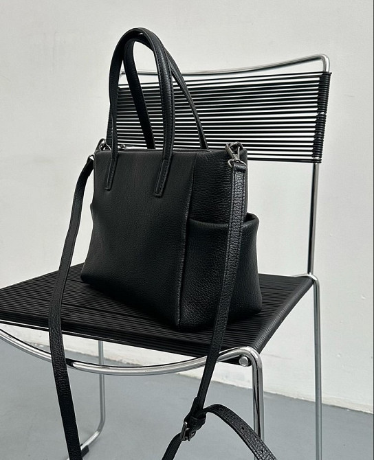 Черная натуральная кожаная сумка женская Италия Люкс TS369 Київ - зображення 4