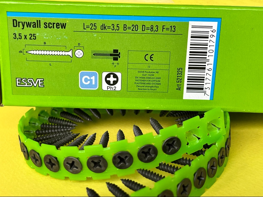 Саморіз на стрічці для гіпсокартону по металу 3,5*25 мм (1000 шт.),фосфатовані, Швеція 521325 Житомир - зображення 7