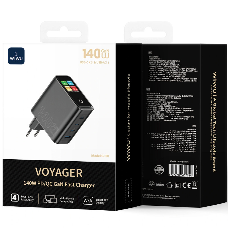 СЗУ WIWU G028 Intelligent PD140W+QC3.0 GaN (1USB-A/3C) Херсон - изображение 3