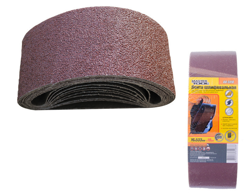 Лента шлифовальная MASTERTOOL зерно 100 76х533 мм 10 шт 08-2410 Харків - зображення 1