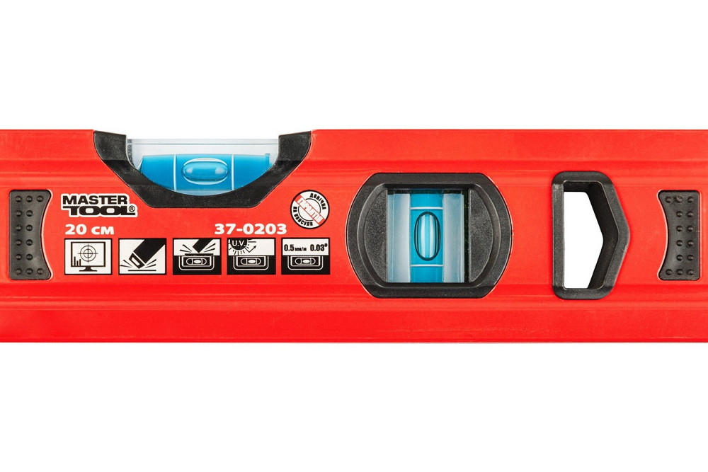 Уровень строительный MASTERTOOL ПРОФИ 20 см 2 капсулы 0,5 мм/м 0,03° фрезерованная поверхность/желоб Харків - зображення 5
