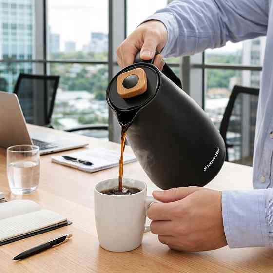 Термос конференционный 1,5л пластиковый со стеклянной колбой КМ 2011BL черный Одеса