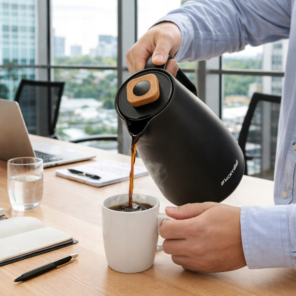 Термос конференционный 1,5л пластиковый со стеклянной колбой КМ 2011BL черный Одесса - изображение 4