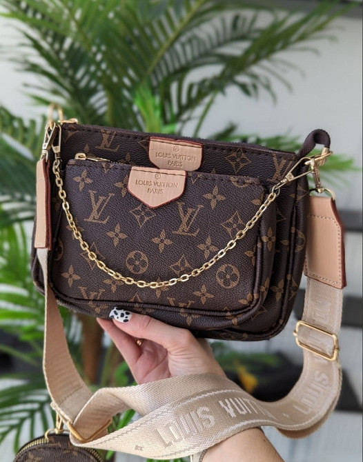 сумка жіноча крос боді трійка Louis Vuitton 3в1 коричневий + беж.ремень AN50 Київ - зображення 5
