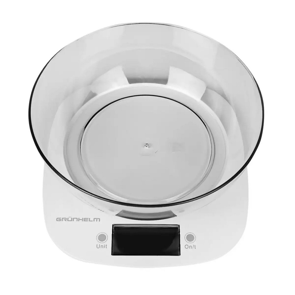 Весы кухонные с чашей Grunhelm KES-1PW 5 кг белые Київ - зображення 1