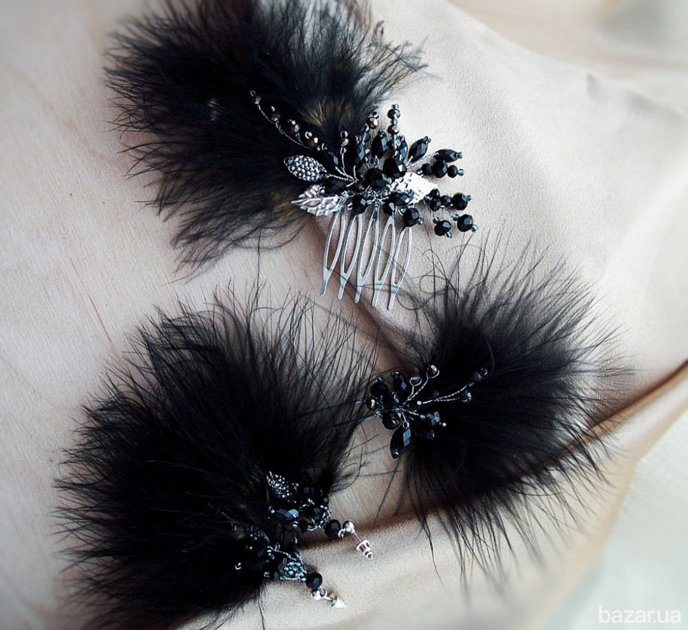 Крила ночі гребінь шпилька сережки пір'я чорний гетсбі чікаго стиль косплей вечірка тематична Луцьк - зображення 2