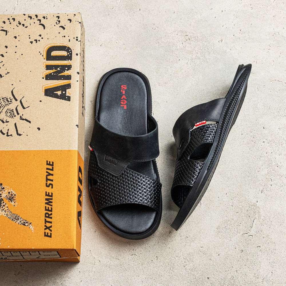 Мужские кожаные  летние шлепанцы-сланцы Levis Київ - зображення 10