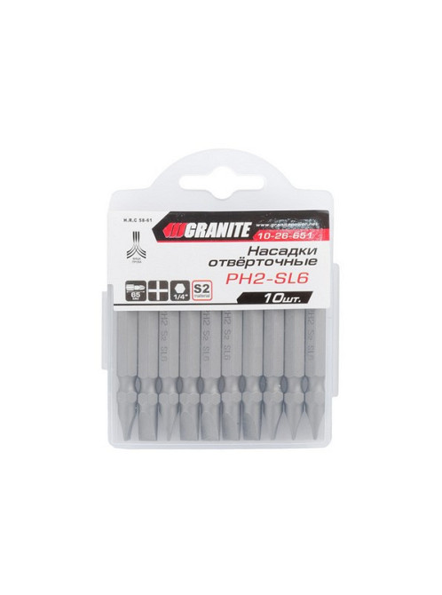 Насадка отверточная GRANITE двусторонняя PH2/SL6 65 мм ¼" S2 набор 10 шт 10-26-651 Харьков - изображение 4