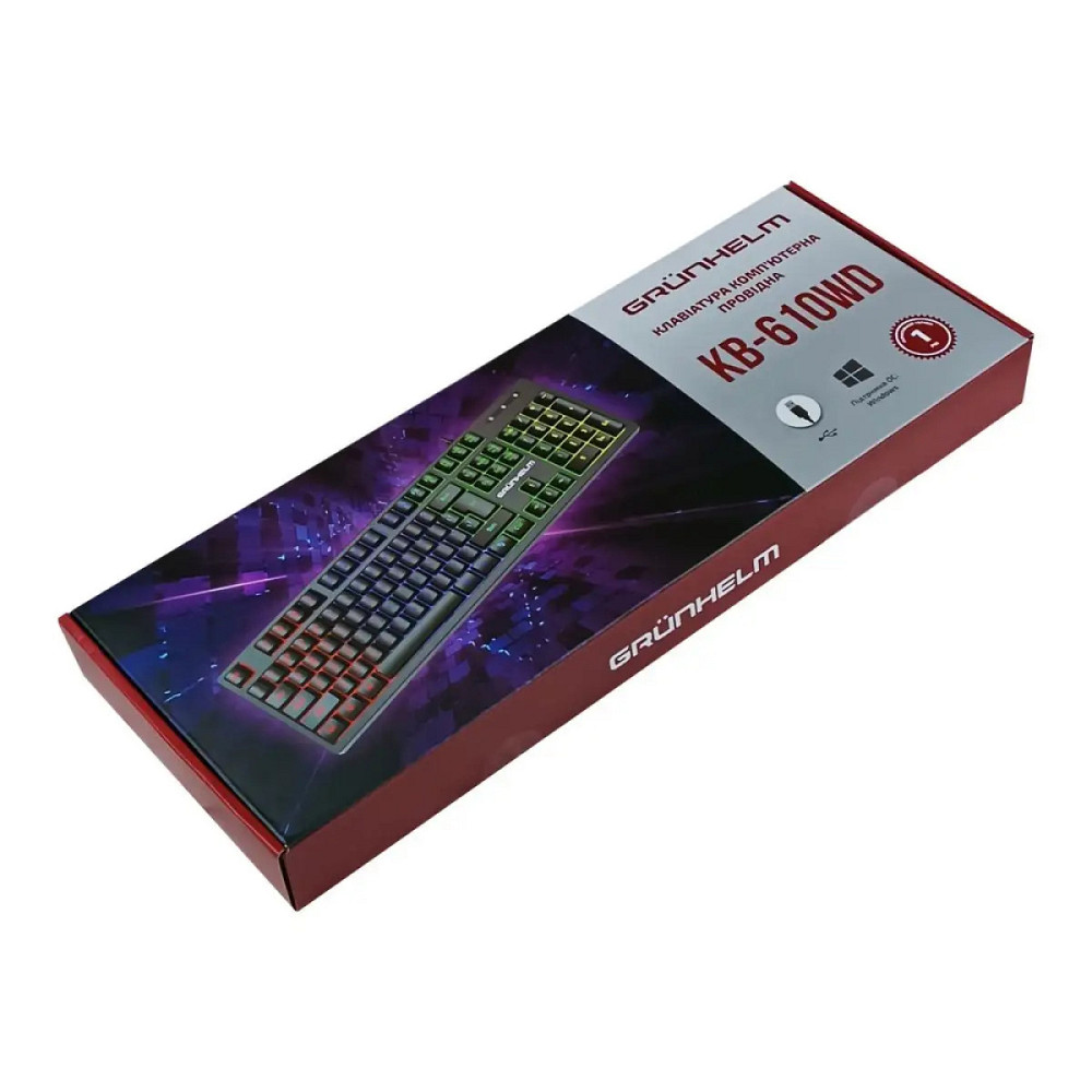Клавиатура компьютерная проводная игровая Grunhelm KB-610WD 1.5 м черная Київ - зображення 6