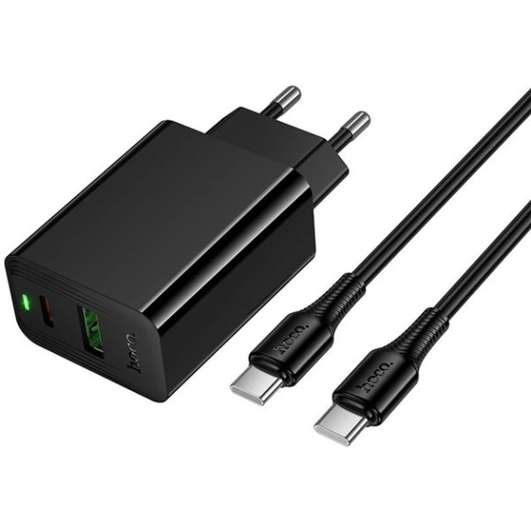 Мережевий зарядний пристрій Hoco CS95A Leader PD30W+QC3.0 (1USB-A/1C) + кабель Type-C to Type-C Blac Харків - зображення 2