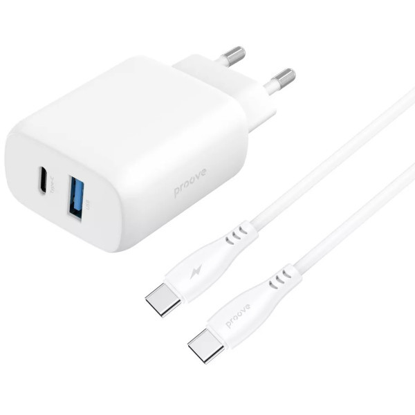 Мережевий зарядний пристрій Proove Silicone Power 2 30W (Type-C + USB) + cable Type-C to Type-C 1m W Харьков - изображение 1