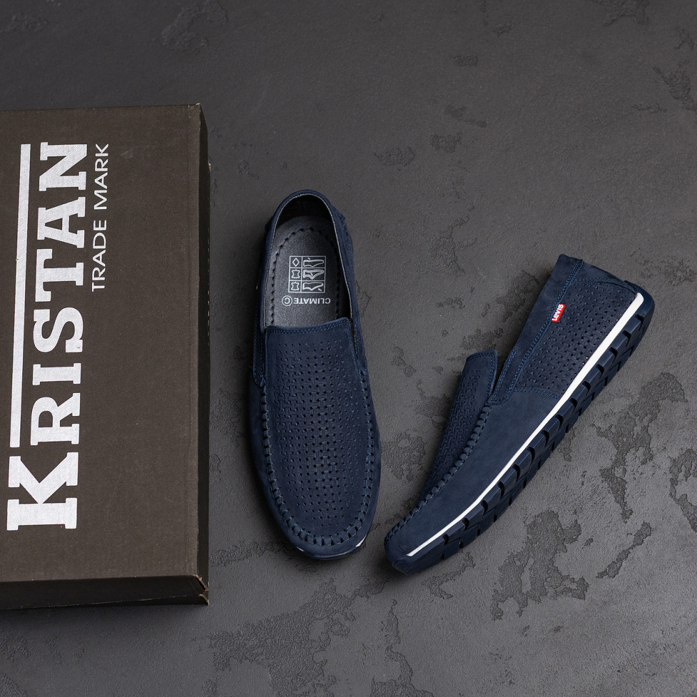 Мужские летние кожаные мокасины  LS перфорация Dark blue Киев - изображение 10
