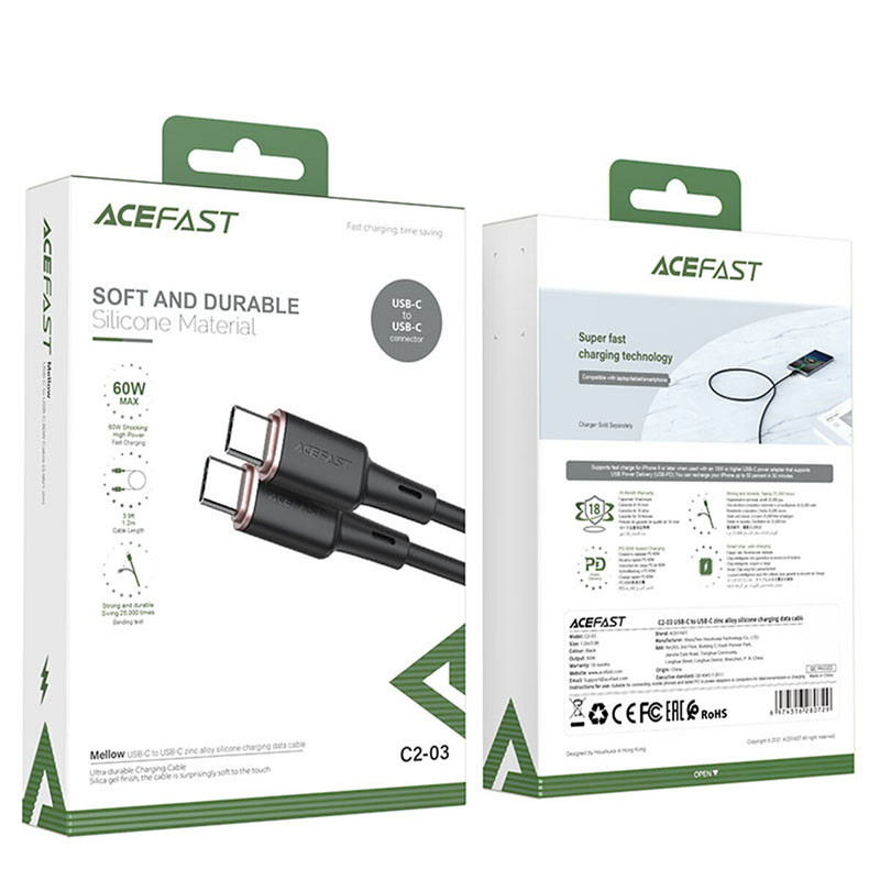 Дата кабель Acefast C2-03 USB-C to USB-C zinc alloy silicone (1.2m) Херсон - изображение 5