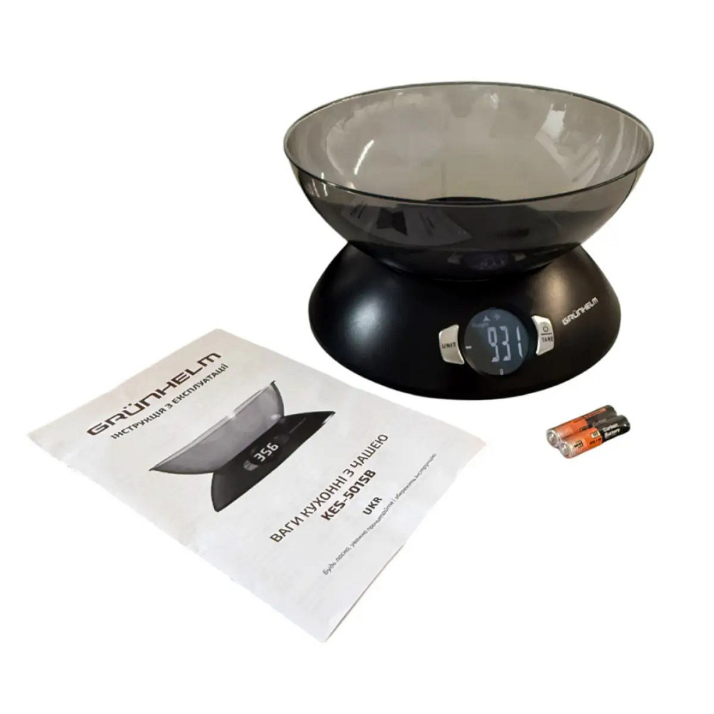 Весы кухонные с чашей Grunhelm KES-501SB 5 кг черные Киев - изображение 4