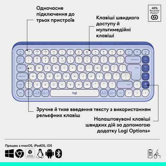 Клавиатура компьютерная безпроводная Logitech POP Icon Keys Lilac L920-013074 лиловая Киев