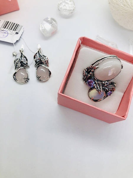 Срібний комплект з рожевим кварцем та опалом Киев - изображение 2