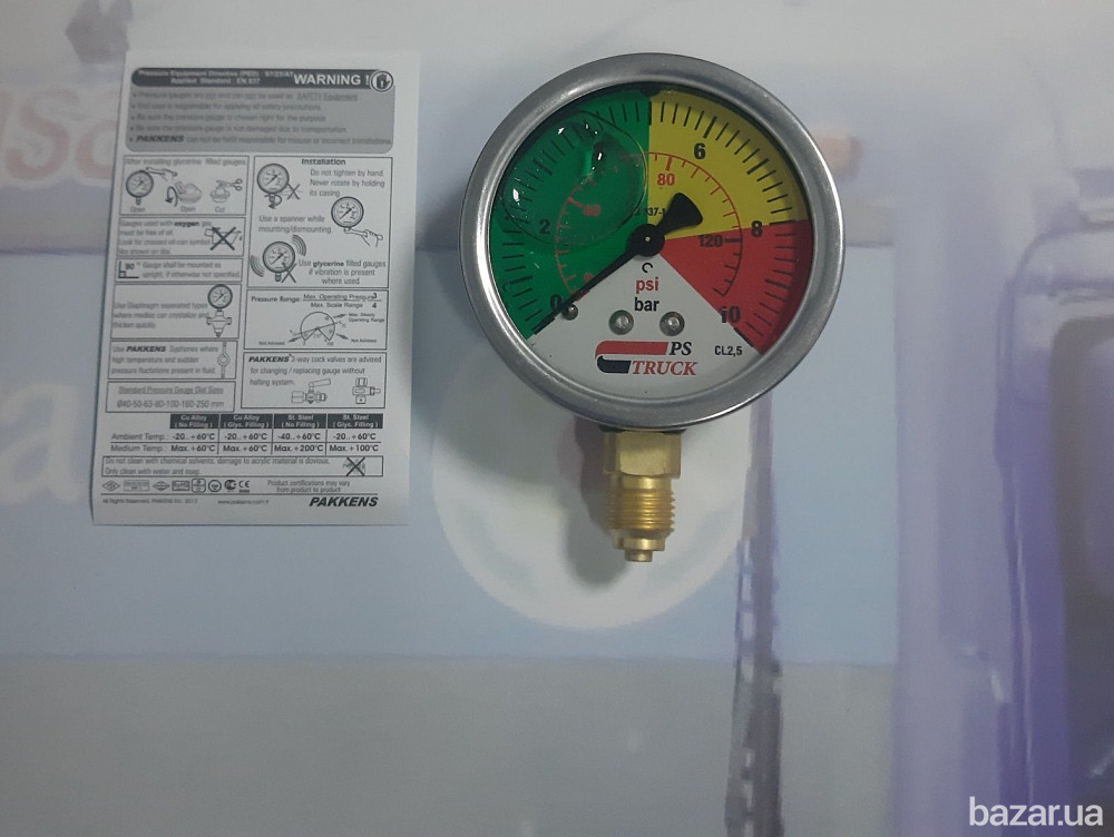 Манометр гліцериновий 1/4" M63T 10 BAR Рівне - зображення 1