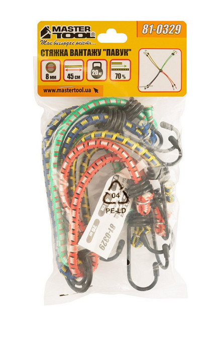 Стяжка груза MASTERTOOL "Паук" резиновая Ø 8 мм 45 см 8 крюков 81-0329 Харьков - изображение 5