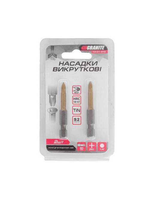 Насадка отверточная GRANITE PH1 50 мм ¼" S2/TITAN набор 2 шт 10-01-510 Харьков - изображение 2