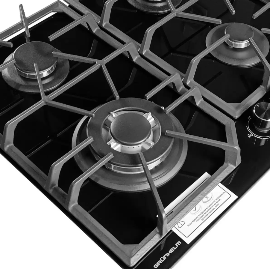 Газовая варочная поверхность Grunhelm GHGW 0434 MB WOK (4 конфорки, стекло, газ контроль, автоподжиг Київ - зображення 12