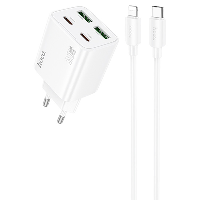 СЗУ Hoco N55 Fundador PD20W+QC3.0 (2USB-A/2C) + кабель Type-C to Lightning Херсон - зображення 1