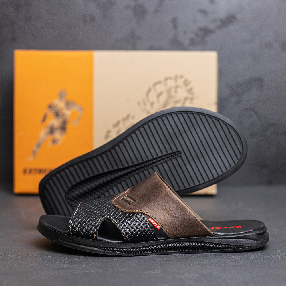 Мужские кожаные  летние шлепанцы-сланцы Levis Київ - зображення 8