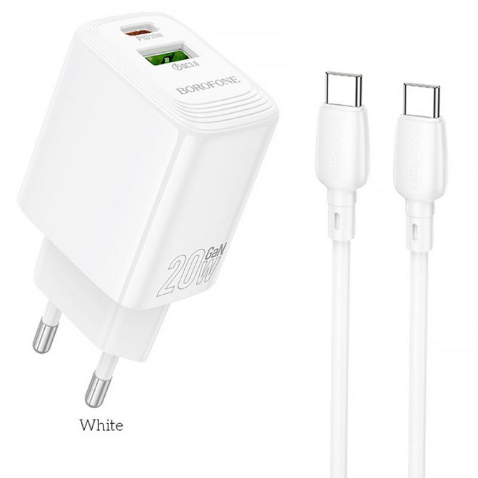 Уценка СЗУ Borofone BN27 Fuente PD20W+QC3.0 (1USB-A/1C) + кабель Type-C to Type-C Херсон - зображення 1