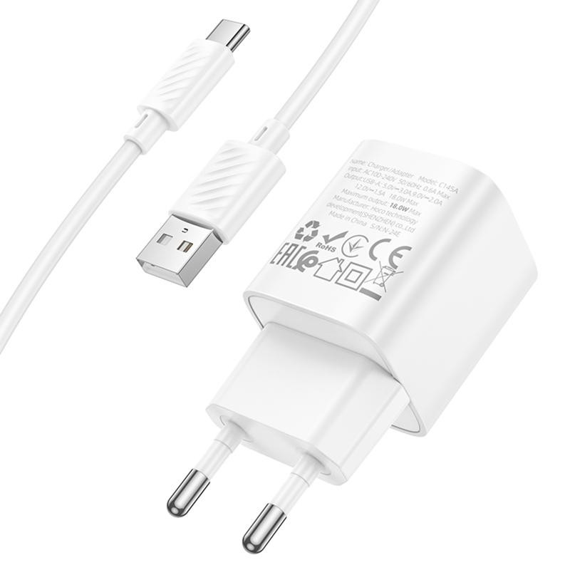 СЗУ Hoco C145A Charm QC3.0 18W (1USB-A) + кабель USB to Type-C Херсон - зображення 7