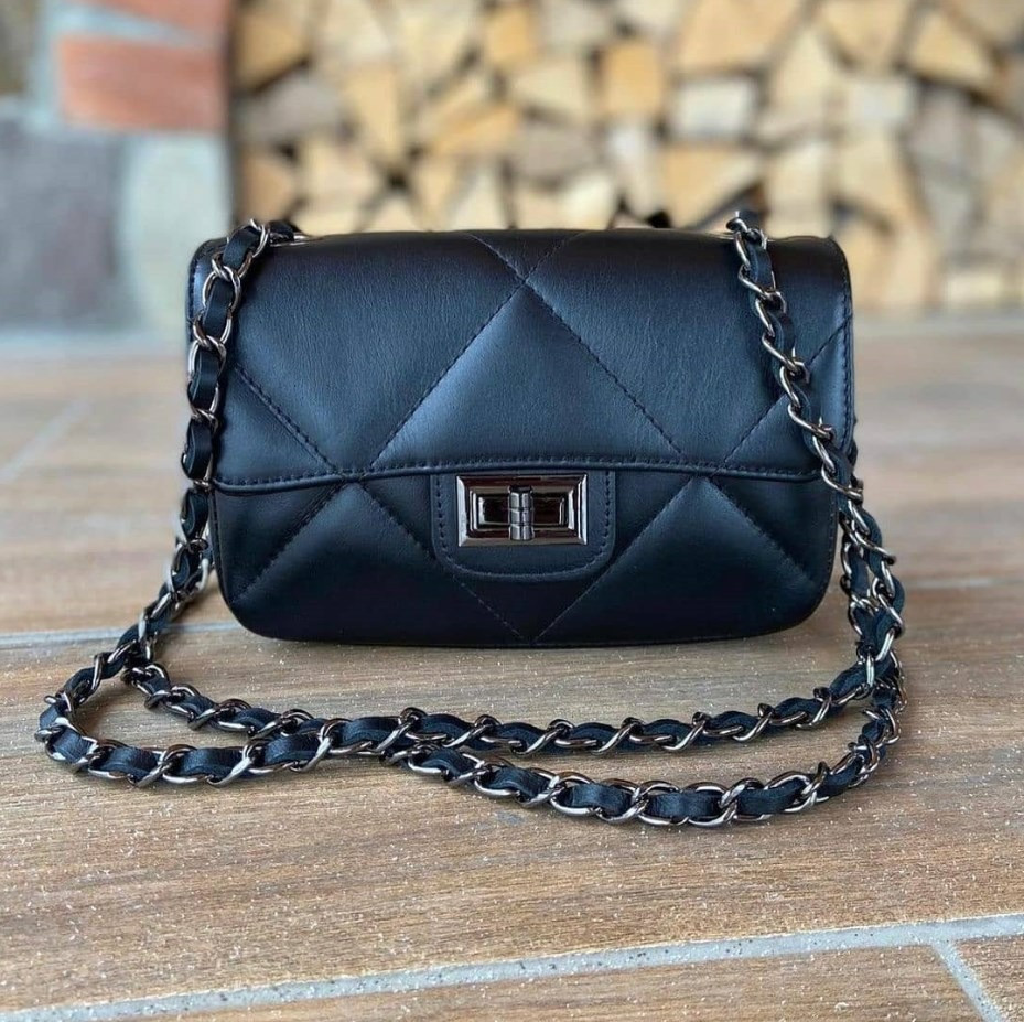 біла чорна шанелька шкіряна жіноча сумка Італія Люкс кросс-боді в натуральній шкірі , базова TS00012 Київ - зображення 3