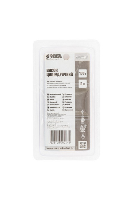 Отвес строительный MASTERTOOL металлический цилиндрический 100 г шнур L 5 м 30-0604 Харьков - изображение 4