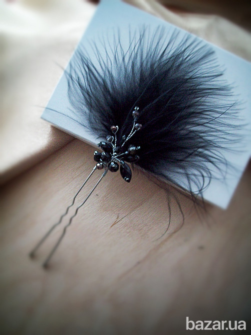 Крила ночі гребінь шпилька сережки пір'я чорний гетсбі чікаго стиль косплей вечірка тематична Луцьк - зображення 4