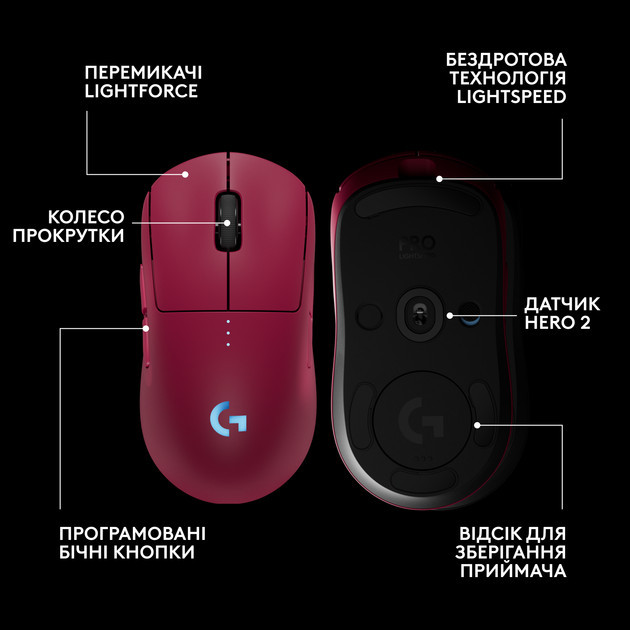 Мышь компьютерная безпроводная Logitech PRO 2 Lightspeed Magenta L910-007309 розовая Киев - изображение 6