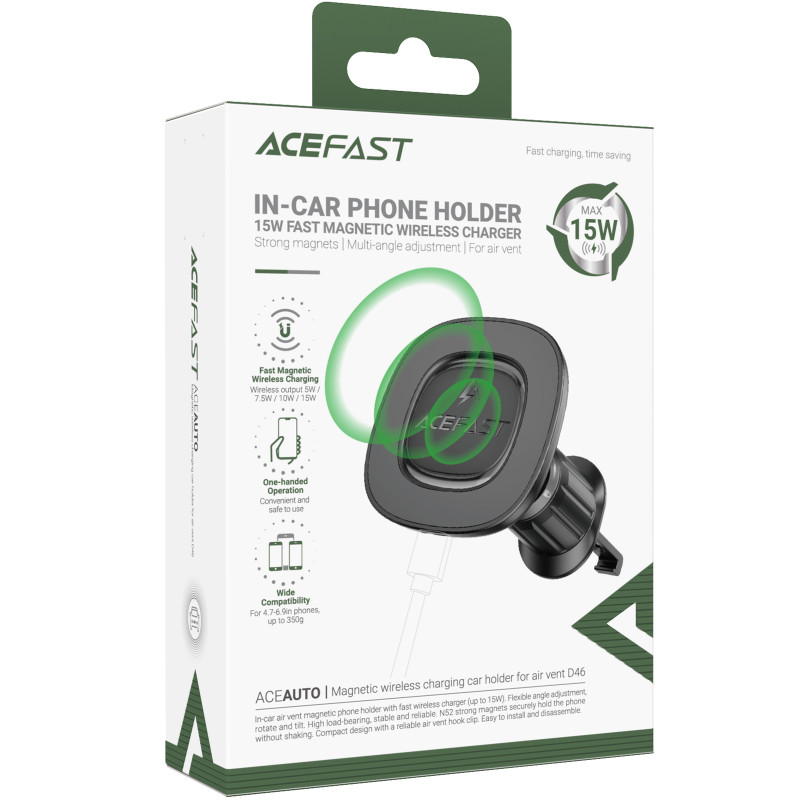 Автодержатель с БЗУ Acefast D46 QI2 Magnetic Charging 15W (air outlet) Херсон - зображення 2