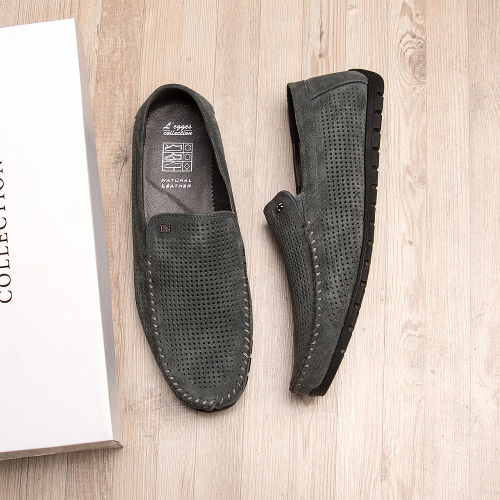 Мужские летние кожаные мокасины Legges Graphite перфорация Киев - изображение 8