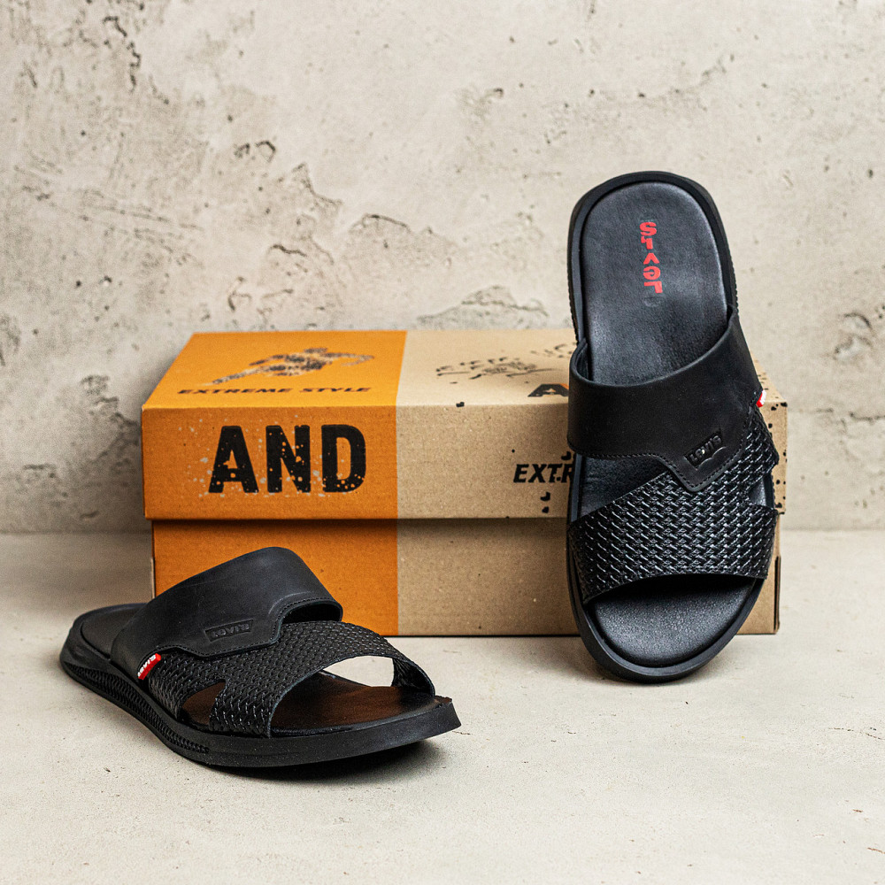 Мужские кожаные  летние шлепанцы-сланцы Levis Київ - зображення 9