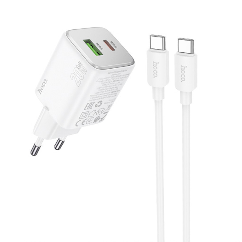 СЗУ Hoco N41 Almighty PD20W+QC3.0 (1USB-A/1C) + кабель Type-C to Type-C Херсон - зображення 1