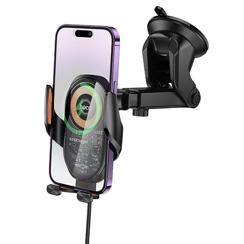 Автодержатель с БЗУ Hoco HW34 Blue whale 3-axis linkage wireless 15W (center console) Херсон - зображення 4