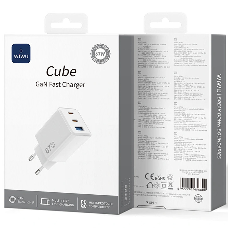 СЗУ WIWU G026 Cube PD67W+QC3.0 GaN (1USB-A/2C) Херсон - изображение 4