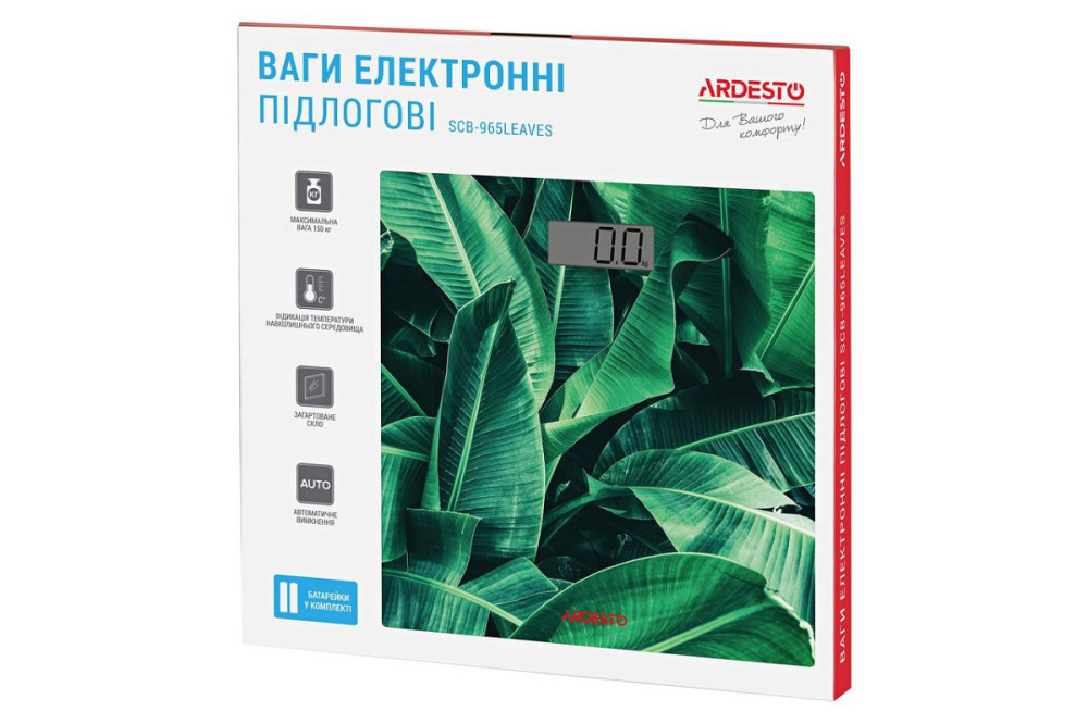 Весы напольные Ardesto SСB-965-LEAVES 30х30 см зеленые Київ - зображення 4