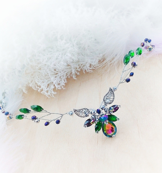 Ельфійський лотос діадема двоколірна аметист зелений бузковий обруч гілка вінок ельф косплей аніме Луцк - изображение 3