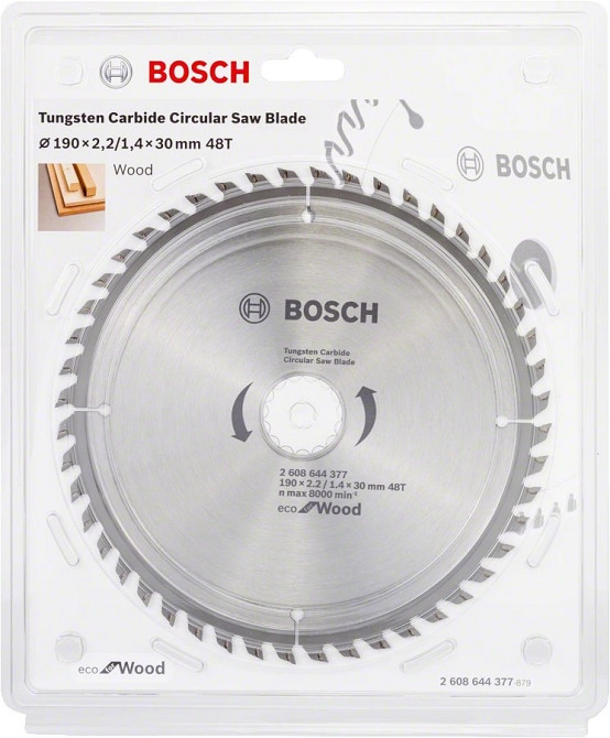 Пильний диск Bosch Eco for Wood 190x2.2x30-48T. Для роботи по дереву, фанері, ДВП, ДСП. 48 зубів Киев - изображение 1