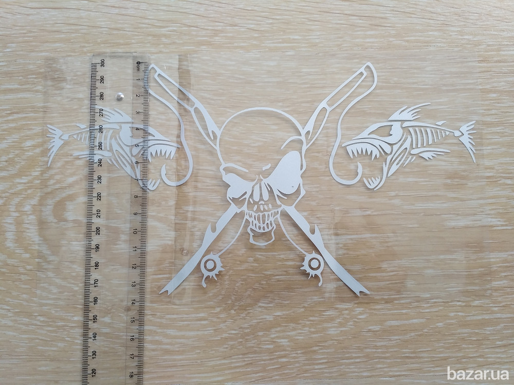 Наклейка на авто Рыбаловный череп Белая светоотражающая Борисполь - изображение 5