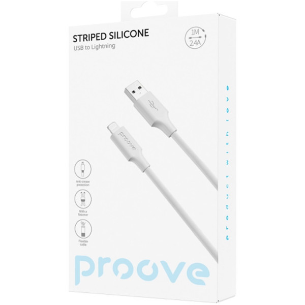 Кабель Proove Striped Silicone USB-A to Lightning 1m White (CCSS00001102) (Код товару:40990) Харків - зображення 2