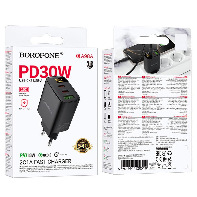 СЗУ Borofone BA98A Ilustre with digital display PD30W (1USB-A/2C) Херсон - изображение 2