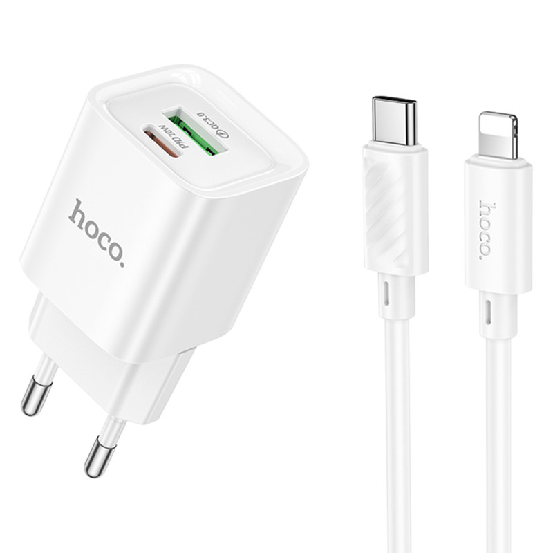 СЗУ Hoco C147A PD20W+QC3.0 (1USB-A/1C) + кабель Type-C to Lightning Херсон - зображення 1