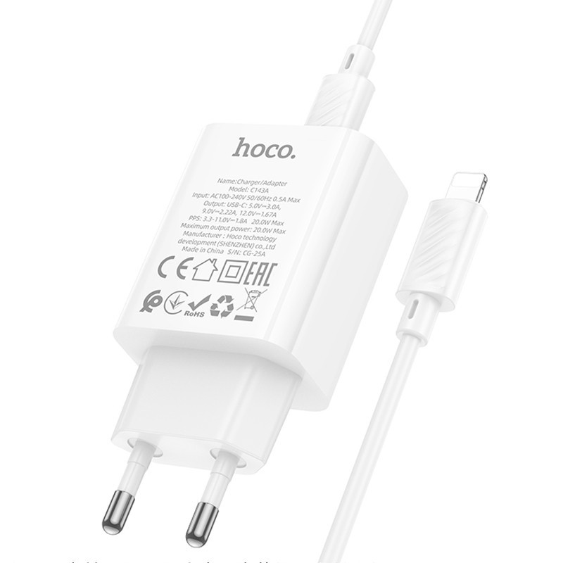 СЗУ Hoco C143A Benefit PD20W (1USB-C) + кабель Type-C to Lightning Херсон - зображення 7