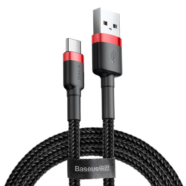 Кабель Baseus Cafule USB to Type-C 2A 3m Red/Black (CATKLF-U91) (Код товару:40830) Харків - зображення 1