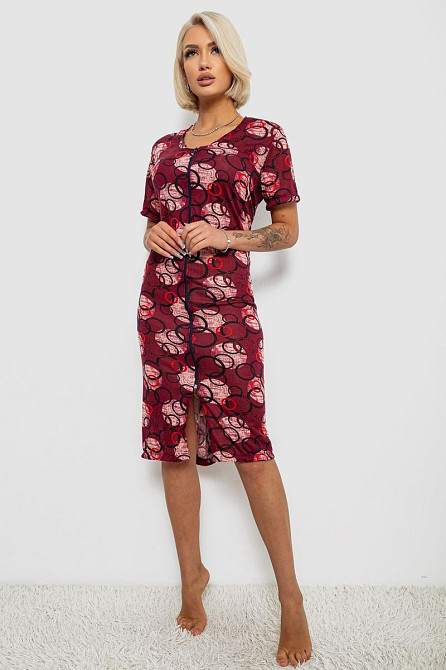 Халат жіночий на блискавці з принтом, бордовий | Новий | XL-4XL Одеса - зображення 3