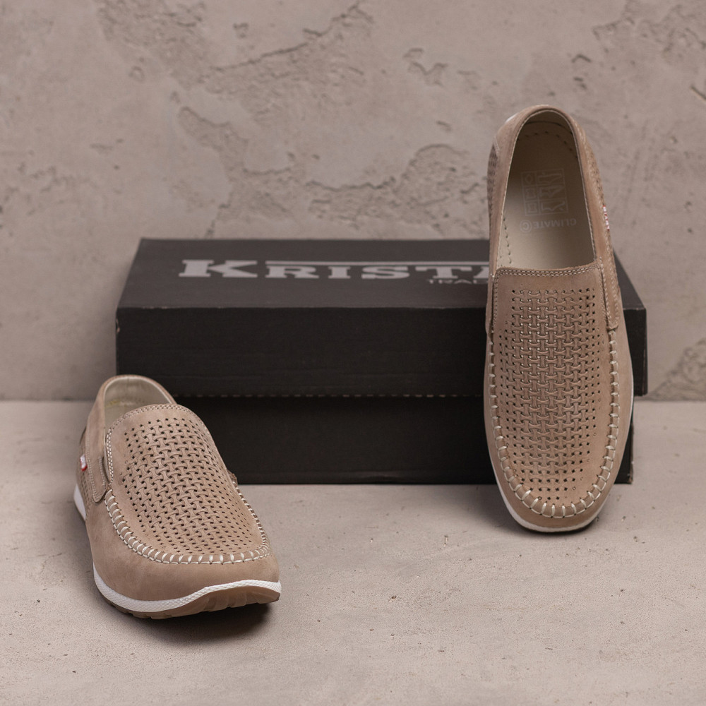 Мужские летние кожаные мокасины  LS перфорация Beige Київ - зображення 5