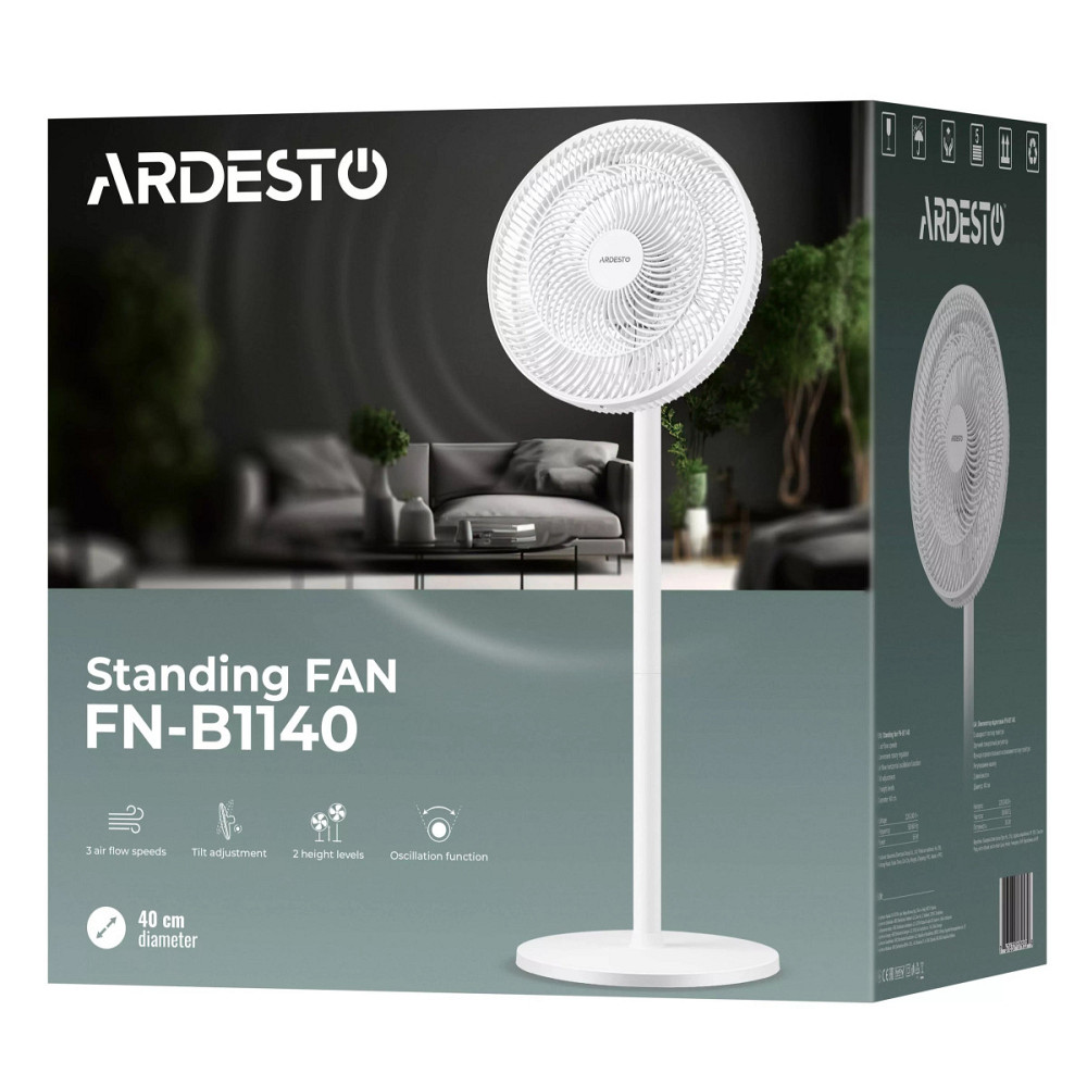 Вентилятор напольный Ardesto FN-B1140 55 Вт белый Київ - зображення 9